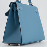 *HOT COLOUR* Hermès Kelly Sellier 25cm Bag in Bleu Jean Epsom Leather with Palladium Hardware