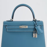 *HOT COLOUR* Hermès Kelly Sellier 25cm Bag in Bleu Jean Epsom Leather with Palladium Hardware