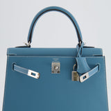 *HOT COLOUR* Hermès Kelly Sellier 25cm Bag in Bleu Jean Epsom Leather with Palladium Hardware