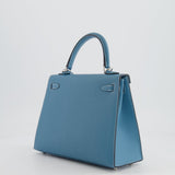 *HOT COLOUR* Hermès Kelly Sellier 25cm Bag in Bleu Jean Epsom Leather with Palladium Hardware