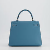 *HOT COLOUR* Hermès Kelly Sellier 25cm Bag in Bleu Jean Epsom Leather with Palladium Hardware