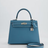 *HOT COLOUR* Hermès Kelly Sellier 25cm Bag in Bleu Jean Epsom Leather with Palladium Hardware