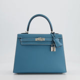 *HOT COLOUR* Hermès Kelly Sellier 25cm Bag in Bleu Jean Epsom Leather with Palladium Hardware