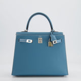 *HOT COLOUR* Hermès Kelly Sellier 25cm Bag in Bleu Jean Epsom Leather with Palladium Hardware