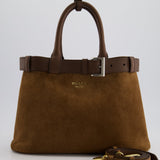 Prada Medium Brown Suede Buckle Belt Bag with Strap in Gold and Silver Hardware