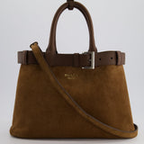 Prada Medium Brown Suede Buckle Belt Bag with Strap in Gold and Silver Hardware