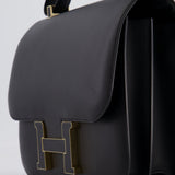 Hermès Constance Cartable Bag in Black Sombrero Leather with Gold and Black Hardware