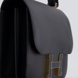 Hermès Constance Cartable Bag in Black Sombrero Leather with Gold and Black Hardware