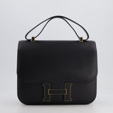 Hermès Constance Cartable Bag in Black Sombrero Leather with Gold and Black Hardware