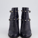 Valentino Navy Rockstud Leather Ankle Boots Size EU 38