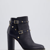 Valentino Navy Rockstud Leather Ankle Boots Size EU 38