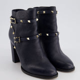 Valentino Navy Rockstud Leather Ankle Boots Size EU 38