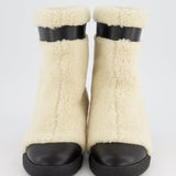 Chanel White Shearling and Black Leather Logo Strap and Toe Detail Size EU 38.5