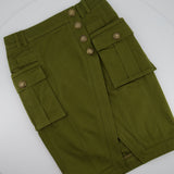 Balmain Khaki Midi Skirt with Pocket and Asymmetric Split Detail Size FR 36 (UK 8)