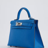 Hermès Mini Kelly II 20cm Bag In Bleu Zanzibar Chèvre Mysore Leather with Palladium Hardware