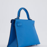 Hermès Mini Kelly II 20cm Bag In Bleu Zanzibar Chèvre Mysore Leather with Palladium Hardware