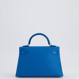 Hermès Mini Kelly II 20cm Bag In Bleu Zanzibar Chèvre Mysore Leather with Palladium Hardware