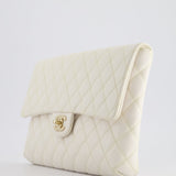 Chanel Ivory Timeless Clutch Bag in Quilted Caviar Leather with Champagne Gold Hardware