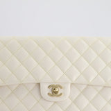 Chanel Ivory Timeless Clutch Bag in Quilted Caviar Leather with Champagne Gold Hardware