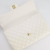 Chanel Ivory Timeless Clutch Bag in Quilted Caviar Leather with Champagne Gold Hardware