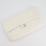 Chanel Ivory Timeless Clutch Bag in Quilted Caviar Leather with Champagne Gold Hardware