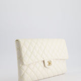 Chanel Ivory Timeless Clutch Bag in Quilted Caviar Leather with Champagne Gold Hardware