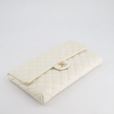 Chanel Ivory Timeless Clutch Bag in Quilted Caviar Leather with Champagne Gold Hardware