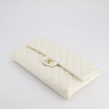 Chanel Ivory Timeless Clutch Bag in Quilted Caviar Leather with Champagne Gold Hardware