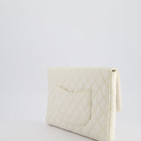 Chanel Ivory Timeless Clutch Bag in Quilted Caviar Leather with Champagne Gold Hardware