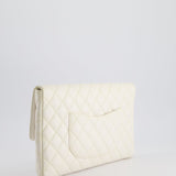 Chanel Ivory Timeless Clutch Bag in Quilted Caviar Leather with Champagne Gold Hardware