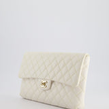 Chanel Ivory Timeless Clutch Bag in Quilted Caviar Leather with Champagne Gold Hardware