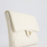 Chanel Ivory Timeless Clutch Bag in Quilted Caviar Leather with Champagne Gold Hardware