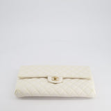 Chanel Ivory Timeless Clutch Bag in Quilted Caviar Leather with Champagne Gold Hardware