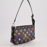 Louis Vuitton X Takashi Murakami Black Pochette Accessories Bag in Coated Canvas &amp; Calfskin Leather with Silver Hardware