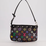 Louis Vuitton X Takashi Murakami Black Pochette Accessories Bag in Coated Canvas &amp; Calfskin Leather with Silver Hardware