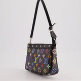 Louis Vuitton X Takashi Murakami Black Pochette Accessories Bag in Coated Canvas &amp; Calfskin Leather with Silver Hardware