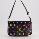 Louis Vuitton X Takashi Murakami Black Pochette Accessories Bag in Coated Canvas &amp; Calfskin Leather with Silver Hardware