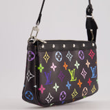 Louis Vuitton X Takashi Murakami Black Pochette Accessories Bag in Coated Canvas &amp; Calfskin Leather with Silver Hardware