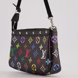 Louis Vuitton X Takashi Murakami Black Pochette Accessories Bag in Coated Canvas &amp; Calfskin Leather with Silver Hardware