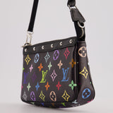 Louis Vuitton X Takashi Murakami Black Pochette Accessories Bag in Coated Canvas &amp; Calfskin Leather with Silver Hardware