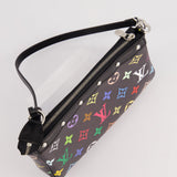 Louis Vuitton X Takashi Murakami Black Pochette Accessories Bag in Coated Canvas &amp; Calfskin Leather with Silver Hardware