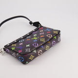 Louis Vuitton X Takashi Murakami Black Pochette Accessories Bag in Coated Canvas &amp; Calfskin Leather with Silver Hardware