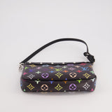 Louis Vuitton X Takashi Murakami Black Pochette Accessories Bag in Coated Canvas &amp; Calfskin Leather with Silver Hardware