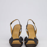 Hermes Black Leather Holy Heel Sandals Size EU 37.5