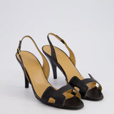 Hermes Black Leather Holy Heel Sandals Size EU 37.5