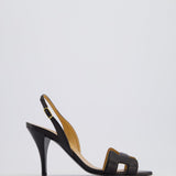 Hermes Black Leather Holy Heel Sandals Size EU 37.5