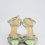 Mach & Mach Light Green Double Bow Satin Crystal Heels Size EU 40.5 RRP £850