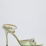 Mach & Mach Light Green Double Bow Satin Crystal Heels Size EU 40.5 RRP £850