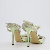 Mach & Mach Light Green Double Bow Satin Crystal Heels Size EU 40.5 RRP £850