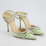 Mach & Mach Light Green Double Bow Satin Crystal Heels Size EU 40.5 RRP £850